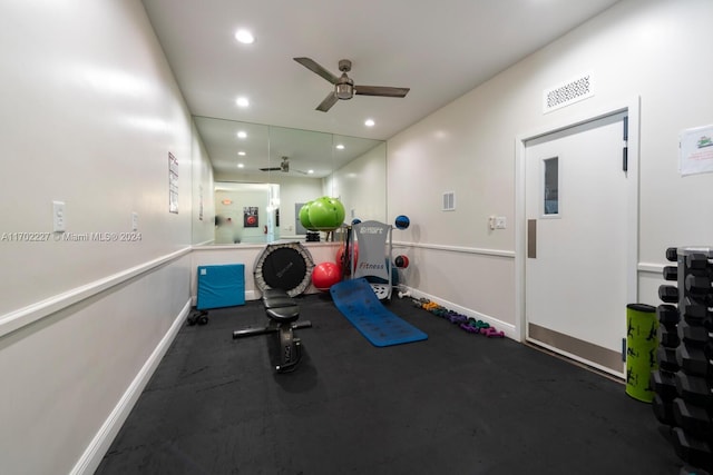 workout room with ceiling fan