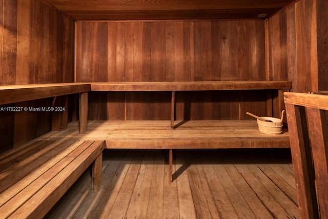 view of sauna with wood-type flooring