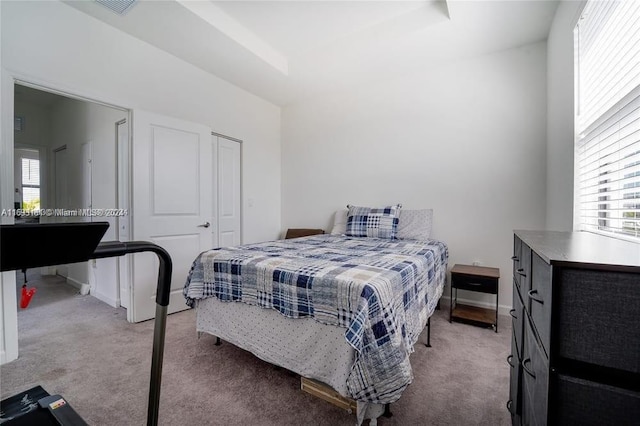 carpeted bedroom featuring a closet