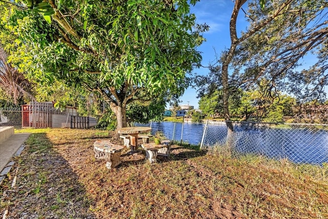 view of yard with a water view