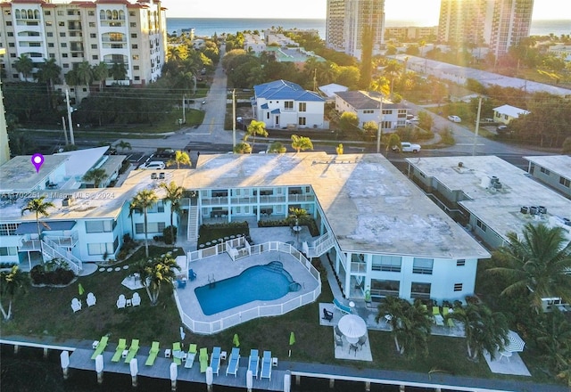 aerial view featuring a water view