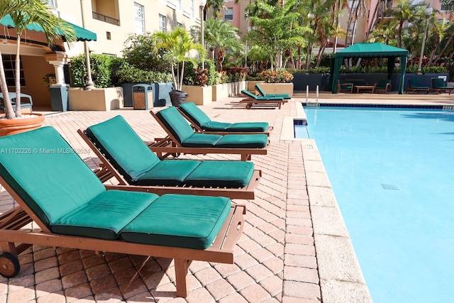 view of swimming pool featuring a patio area