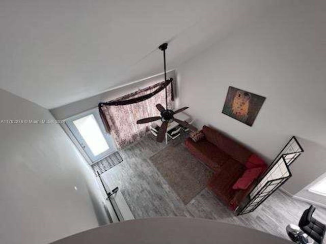 living room with vaulted ceiling