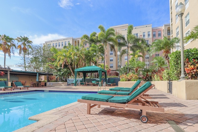 view of pool with a gazebo and a patio area