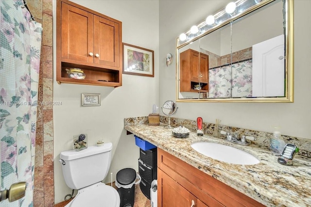 bathroom with vanity, toilet, and walk in shower