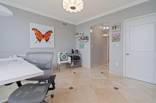 office area with ornamental molding