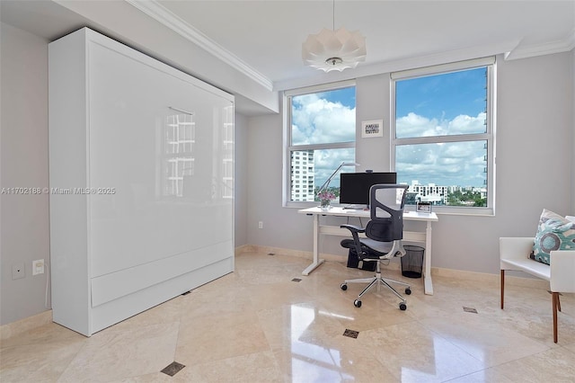 home office featuring ornamental molding