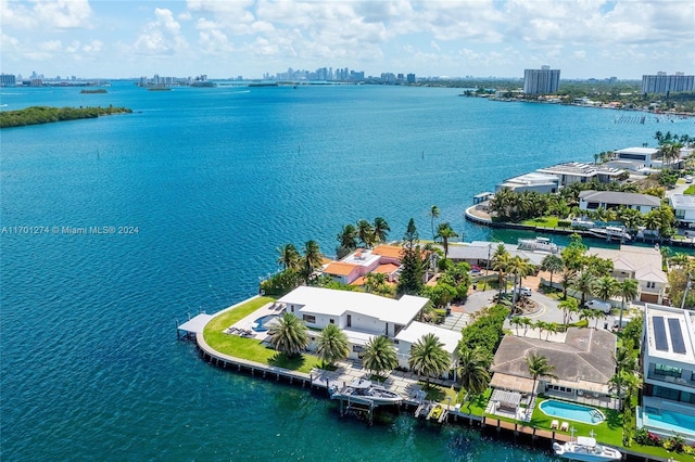 aerial view with a water view