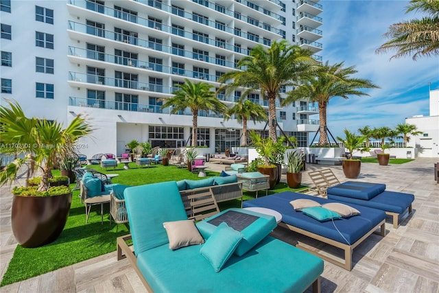 exterior space featuring an outdoor hangout area