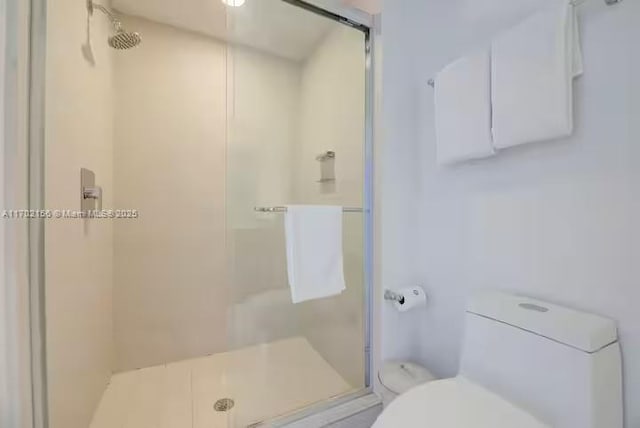 full bathroom featuring a shower stall and toilet