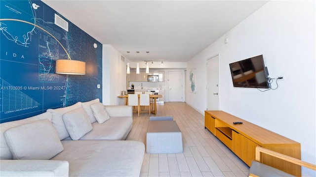 living room with hardwood / wood-style floors