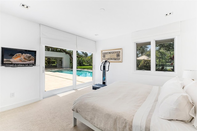 bedroom featuring access to exterior and carpet