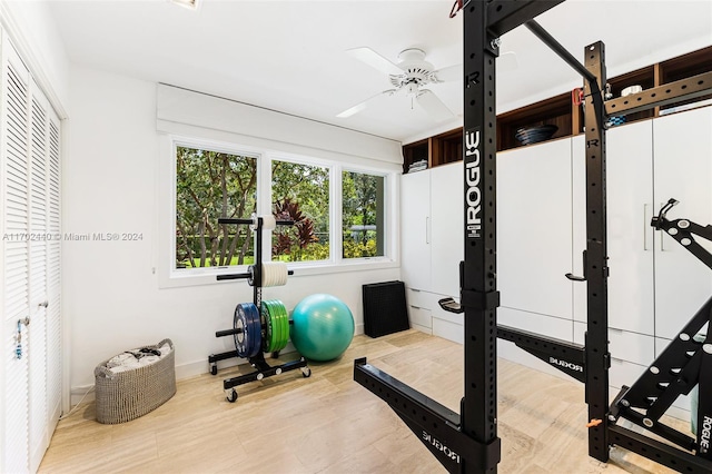 exercise area featuring ceiling fan