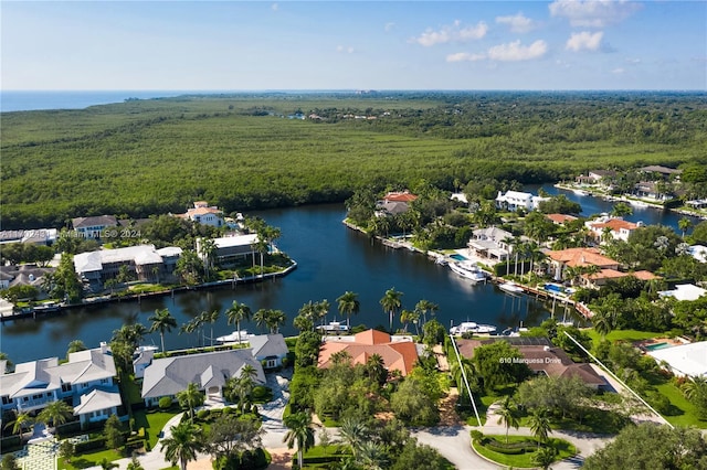 aerial view with a water view