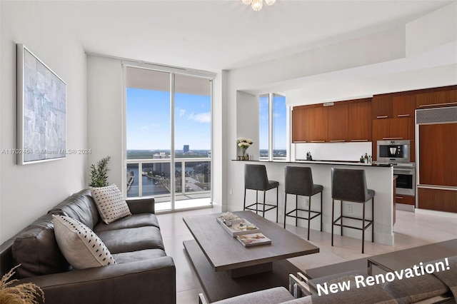 living room with plenty of natural light and a wall of windows