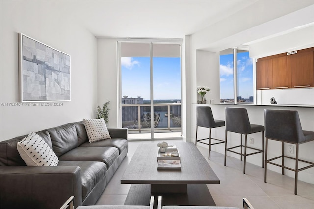 living room with expansive windows