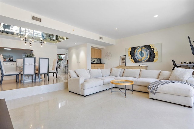 view of tiled living room