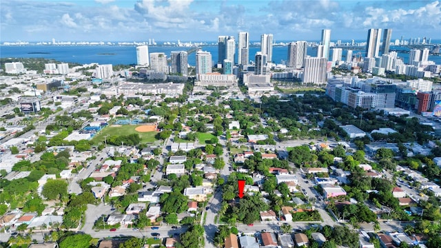 aerial view featuring a water view