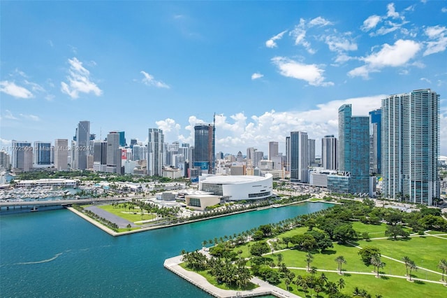 aerial view featuring a water view