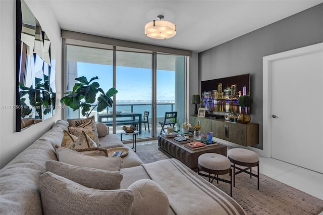 view of tiled living room