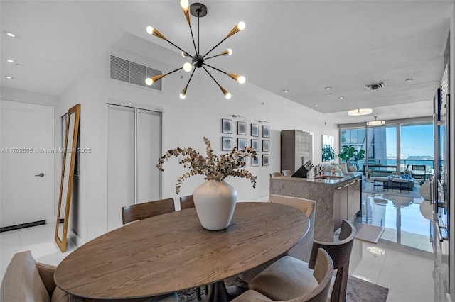 900 Biscayne Blvd Unit 5208, Miami, FL 33132 - dining space with a chandelier, light tile patterned floors, and recessed lighting