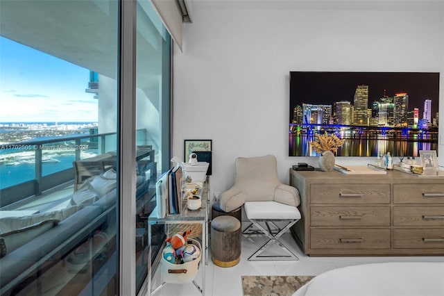 bedroom featuring tile patterned flooring