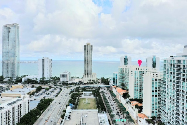 property's view of city featuring a water view