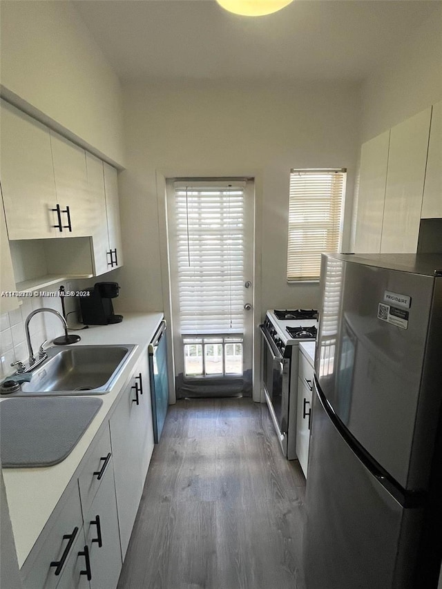 kitchen featuring dark wood-type flooring, stainless steel appliances, and sink