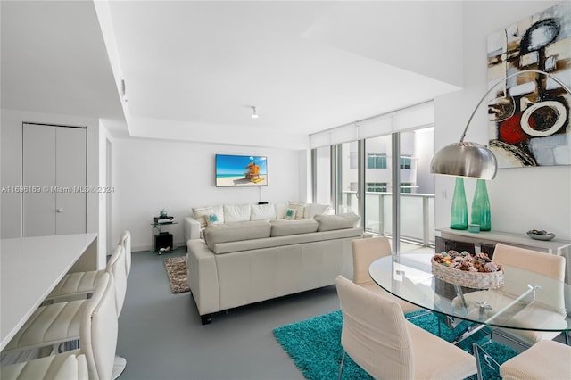 living room featuring concrete floors