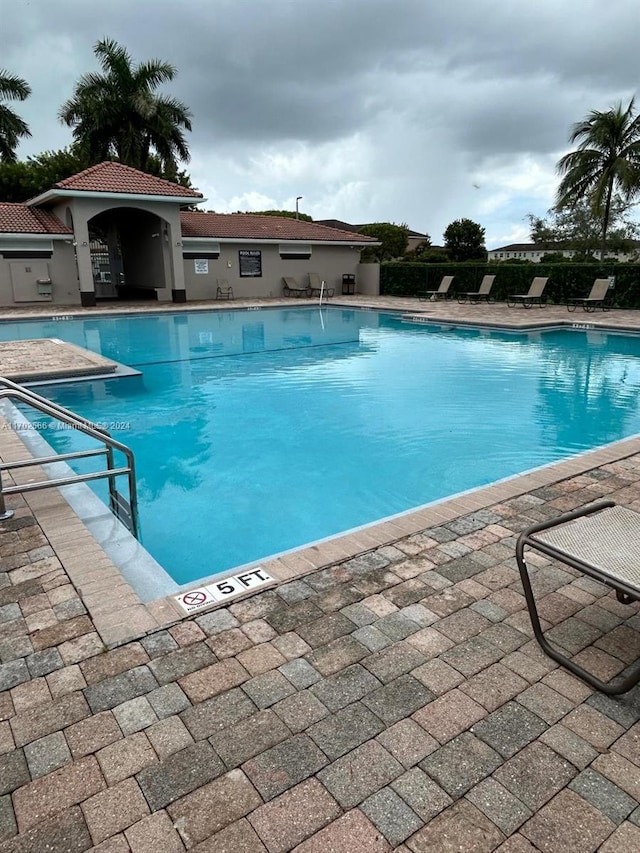 view of swimming pool with a patio area