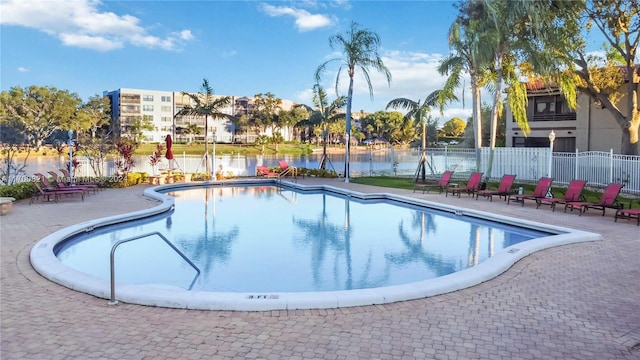 view of swimming pool featuring a patio