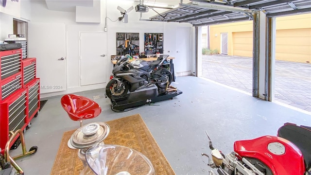 garage with a garage door opener