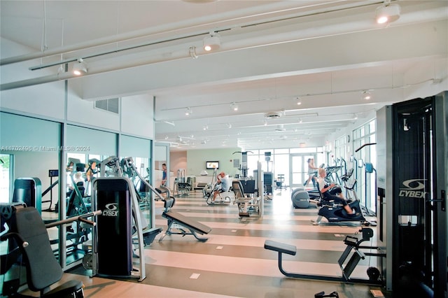 exercise room with rail lighting