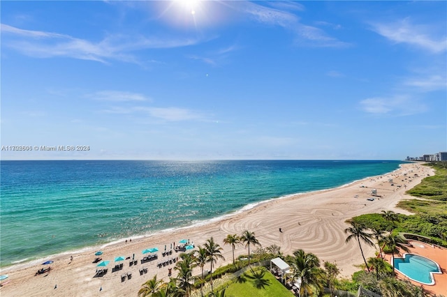 property view of water featuring a view of the beach