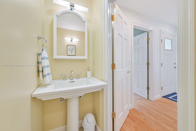 bathroom with wood-type flooring