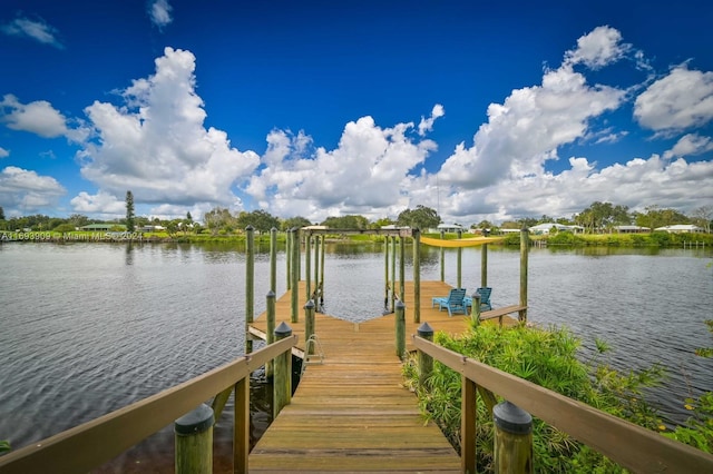 view of dock with a water view