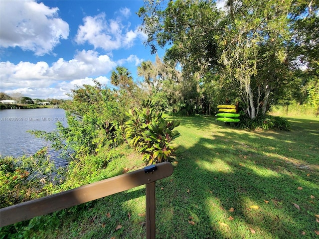 view of yard with a water view