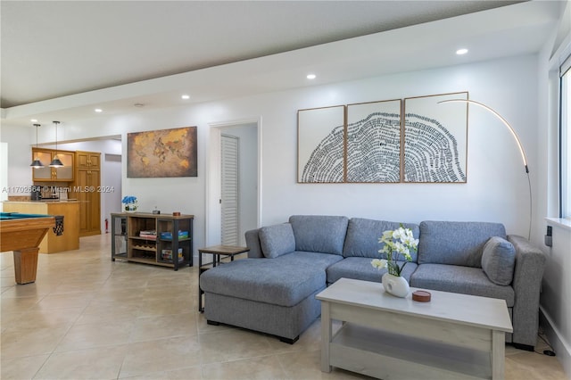 tiled living room featuring pool table