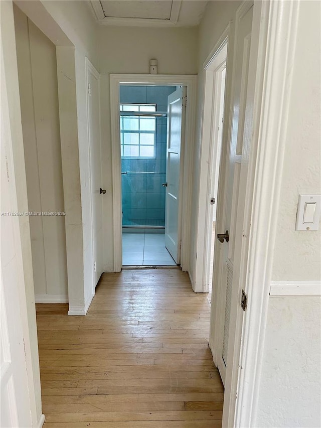 corridor with light wood-style floors