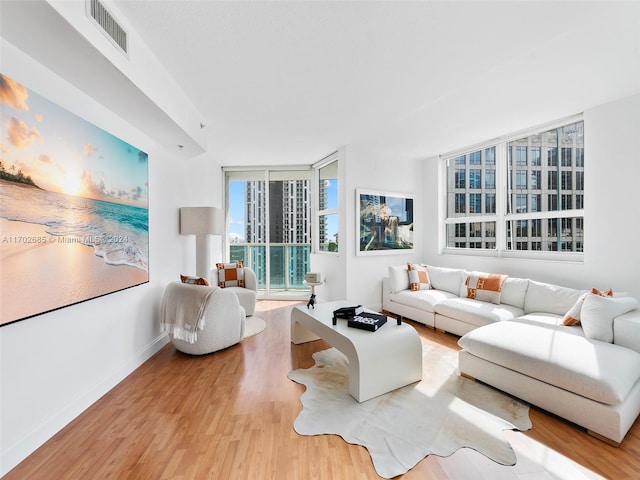 living room with light hardwood / wood-style flooring