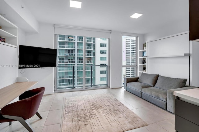 living room featuring light tile patterned floors