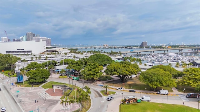 aerial view with a water view