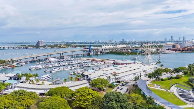 bird's eye view featuring a water view