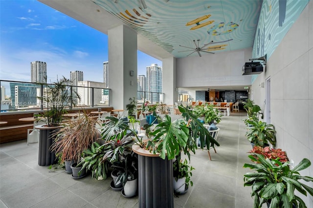 balcony with ceiling fan