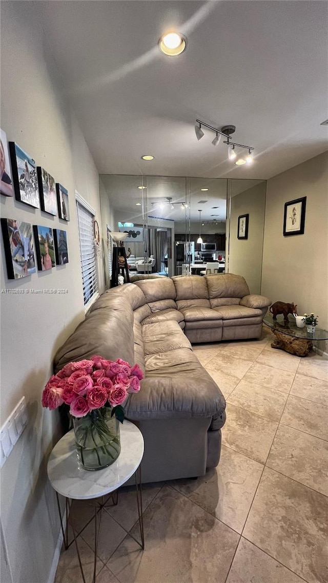 living room with rail lighting