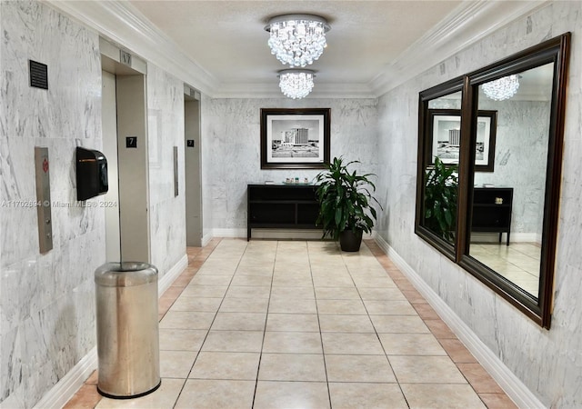 19201 Collins Ave Unit 726, Sunny Isles Beach, FL 33160 - corridor featuring a chandelier, crown molding, and light tile patterned flooring