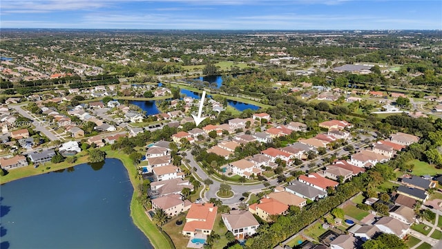 bird's eye view featuring a water view