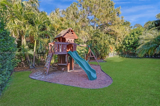 view of play area with a lawn