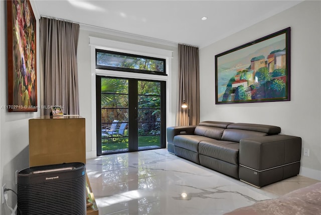 living room featuring french doors