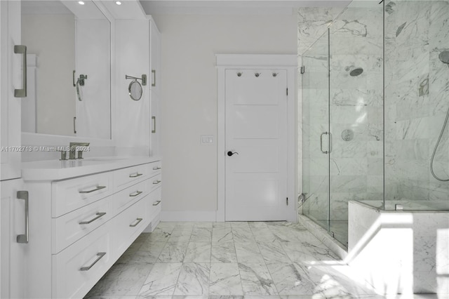 bathroom with vanity and walk in shower